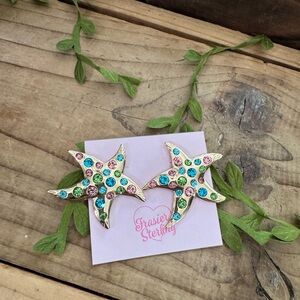FRASIER MULTI COLOR RHINESTONE GOLD STARFISH  EARRINGS